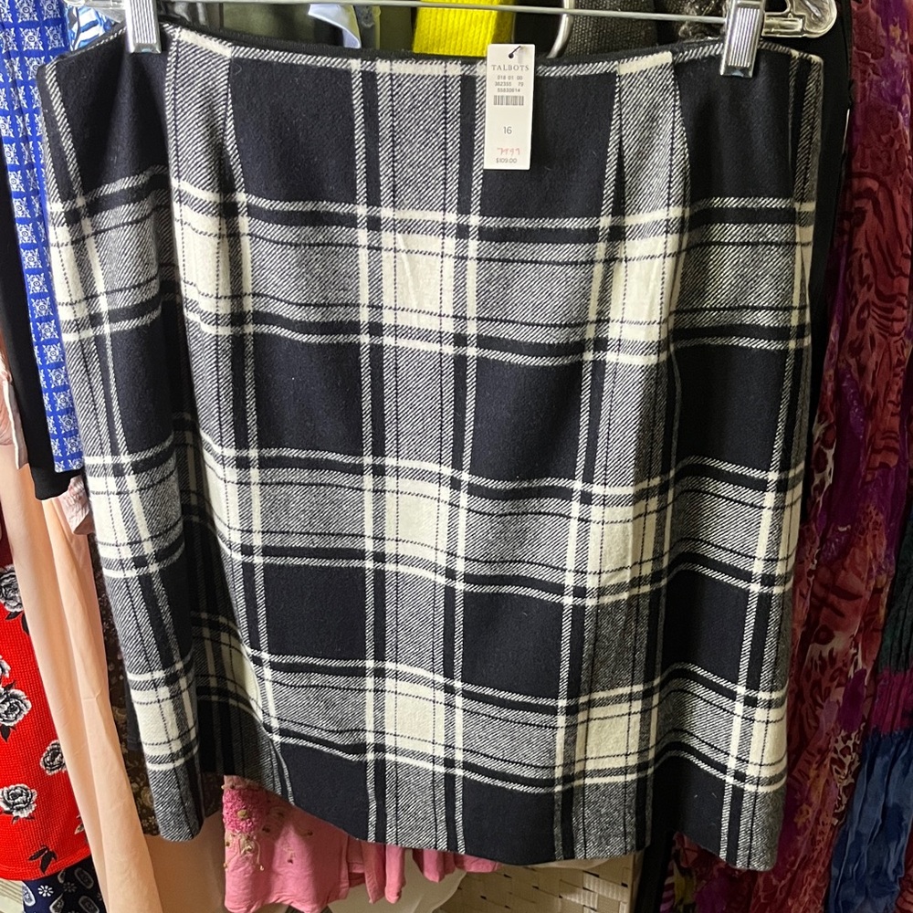 Talbots Black and White Plaid A-Line Skirt